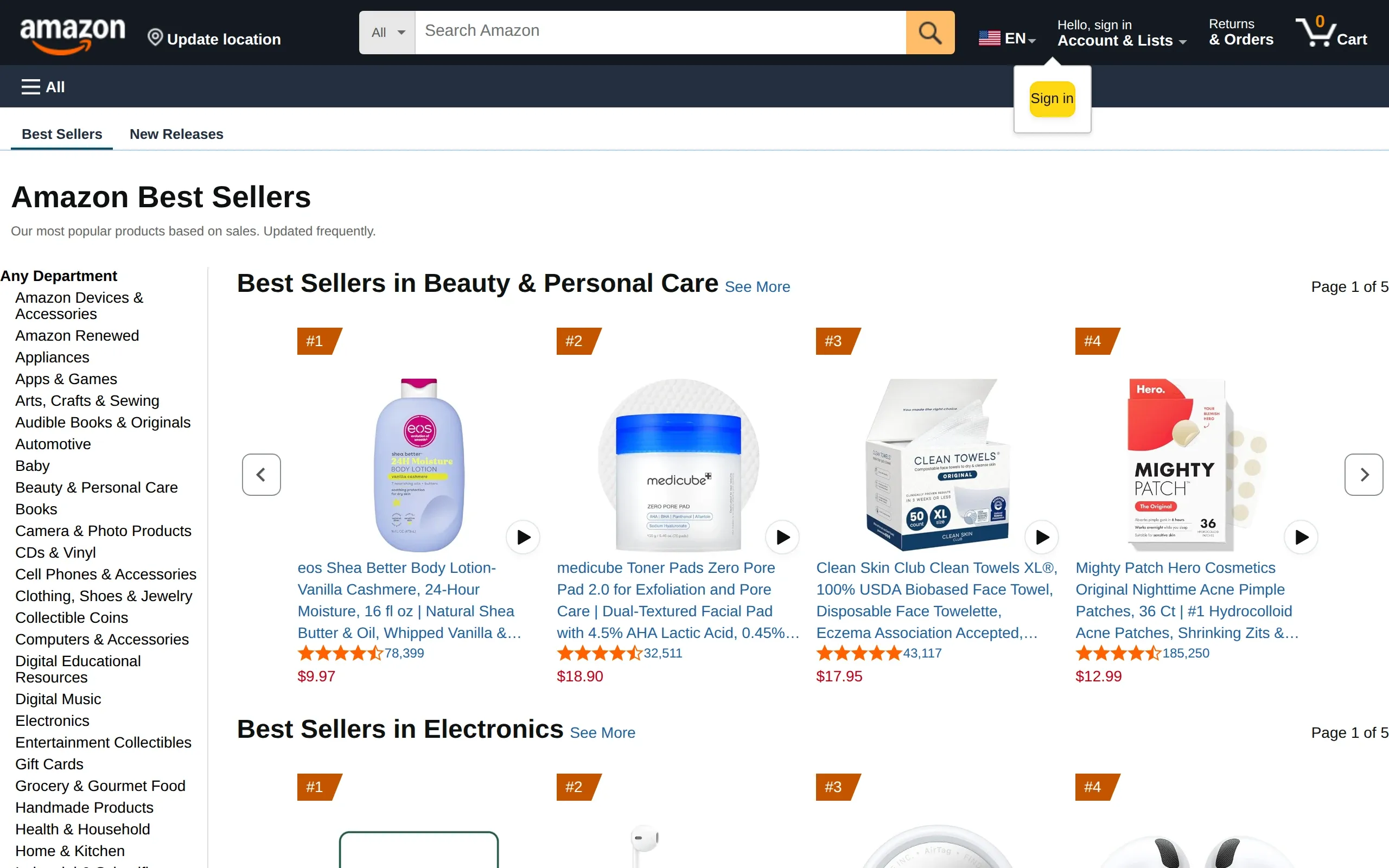 Amazon: Amazon Best Sellers, captured September 2026