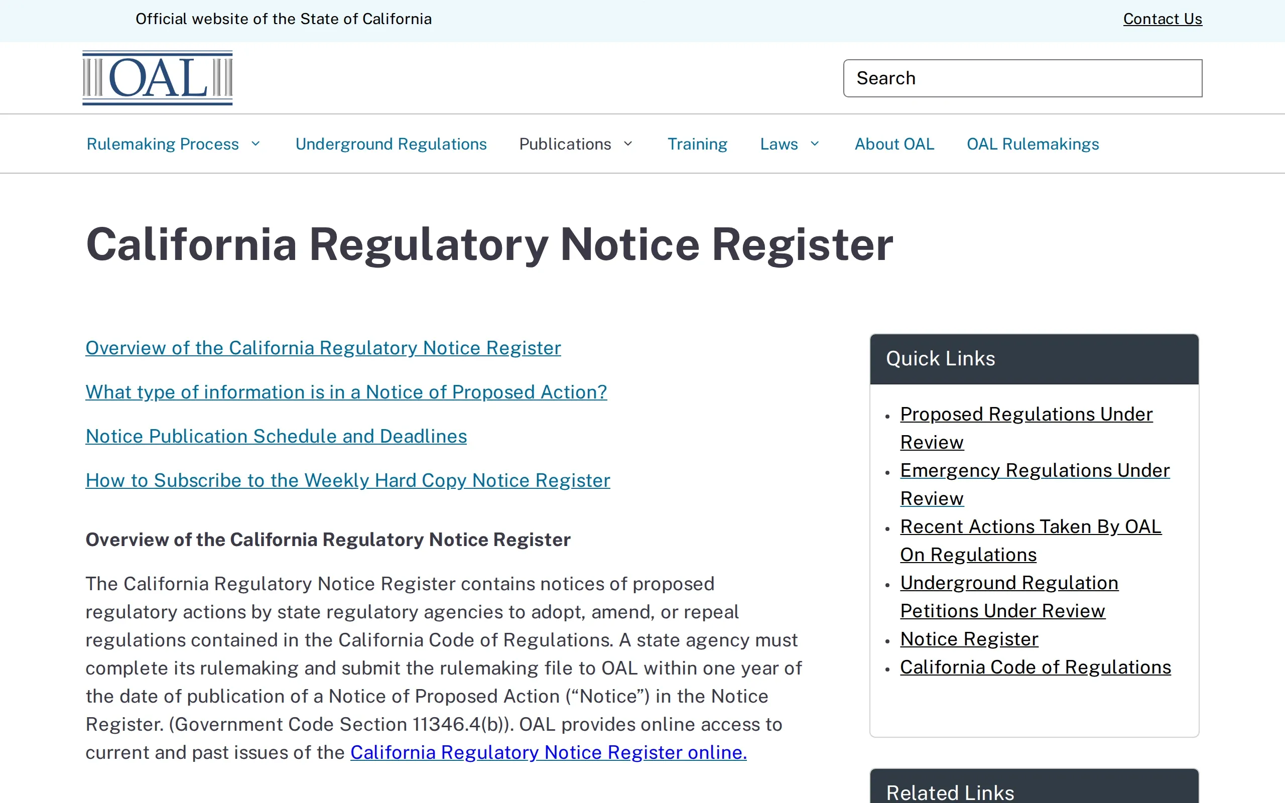 California Office of Administrative Law: California Regulatory Notice Register, captured October 2026
