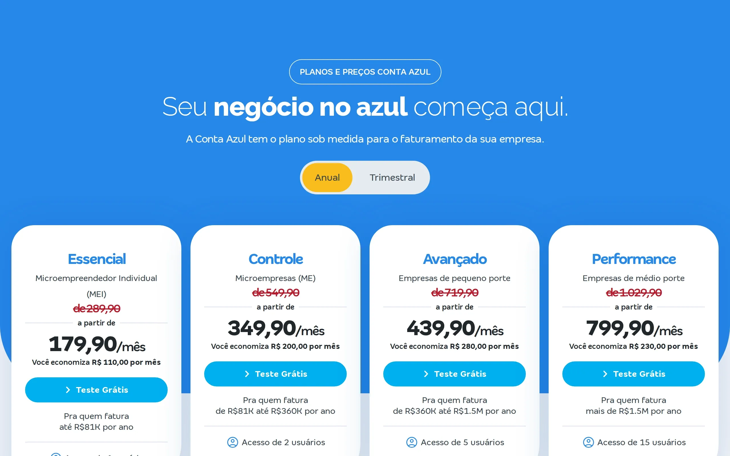 Conta Azul: Planos e Preços Conta Azul, capturada em outubro de 2026