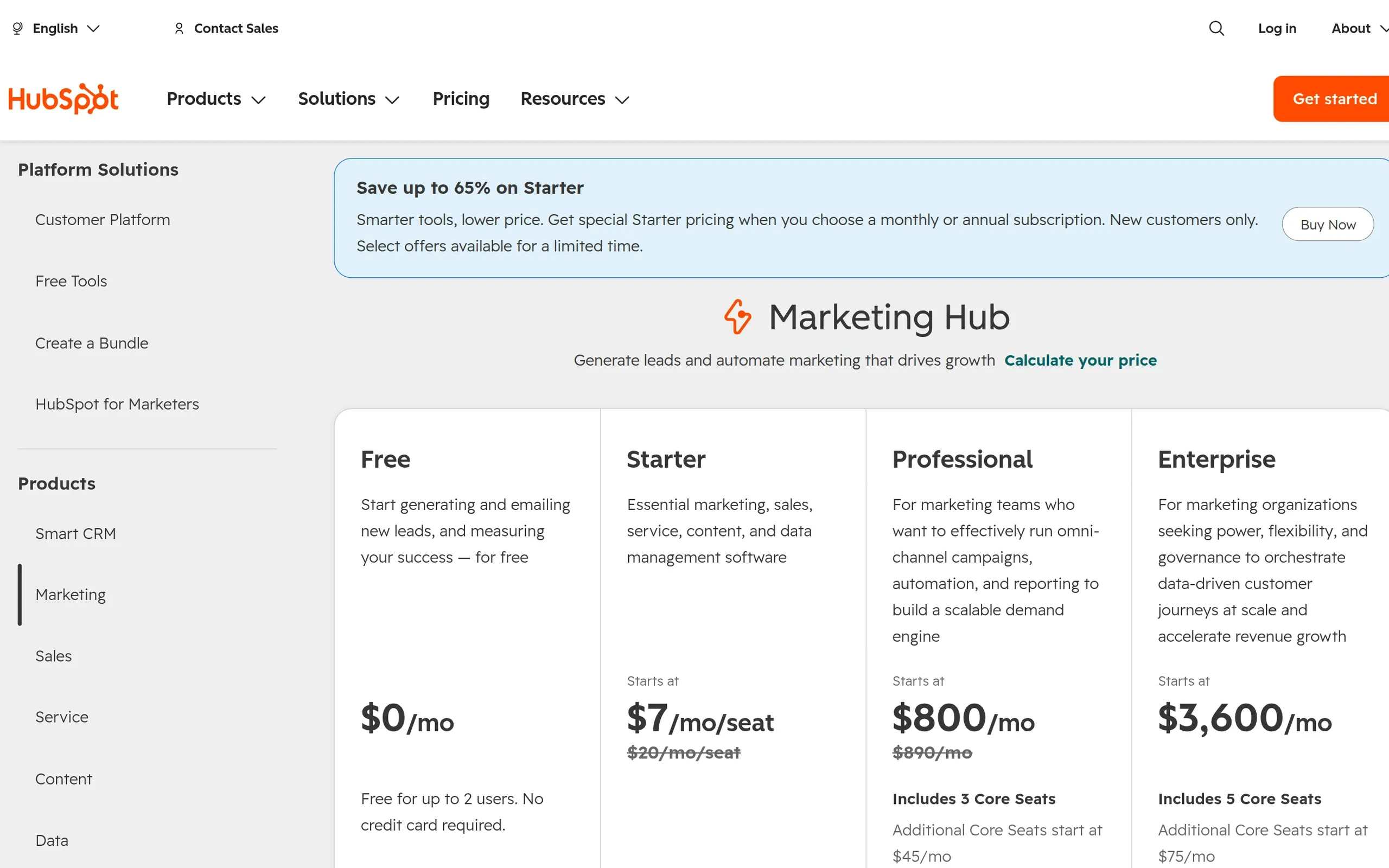 HubSpot: Marketing Hub pricing, captured September 2026