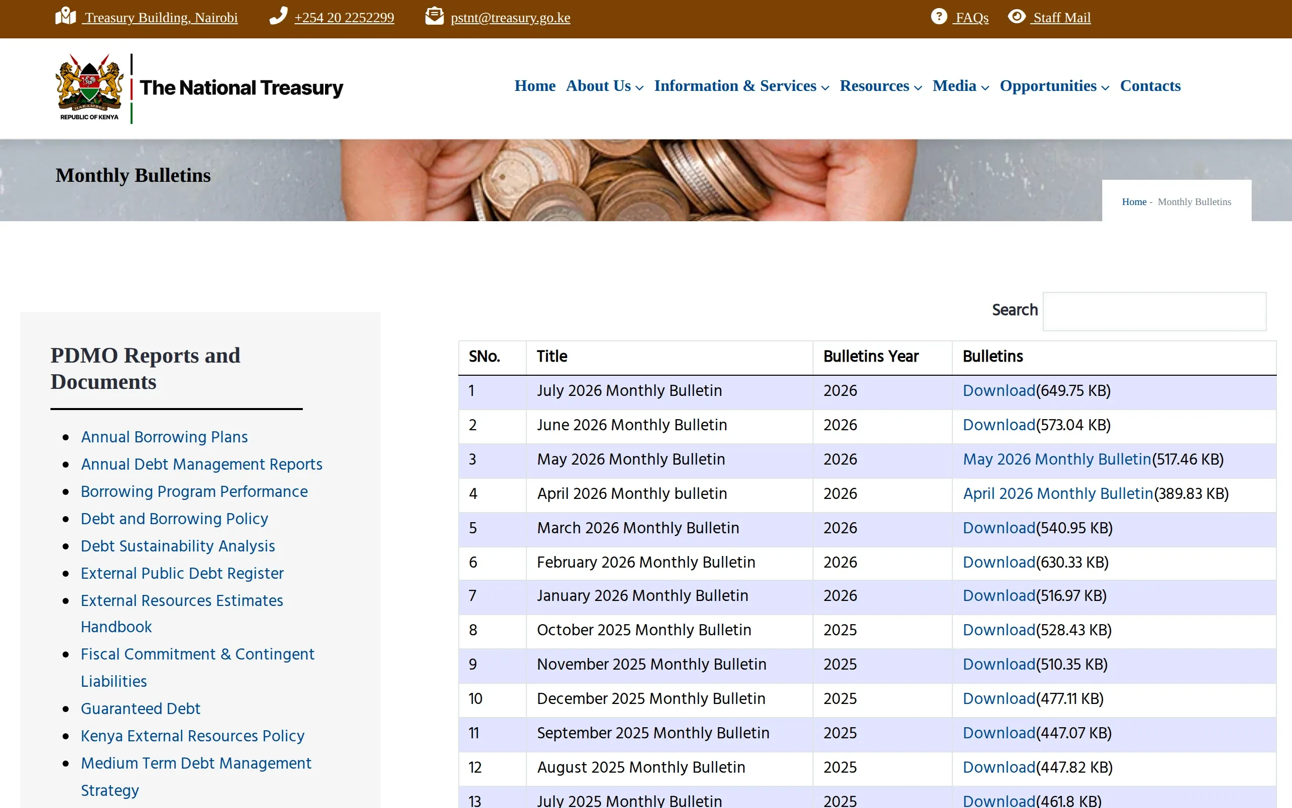 The National Treasury, Kenya: Monthly Bulletins, captured October 2026