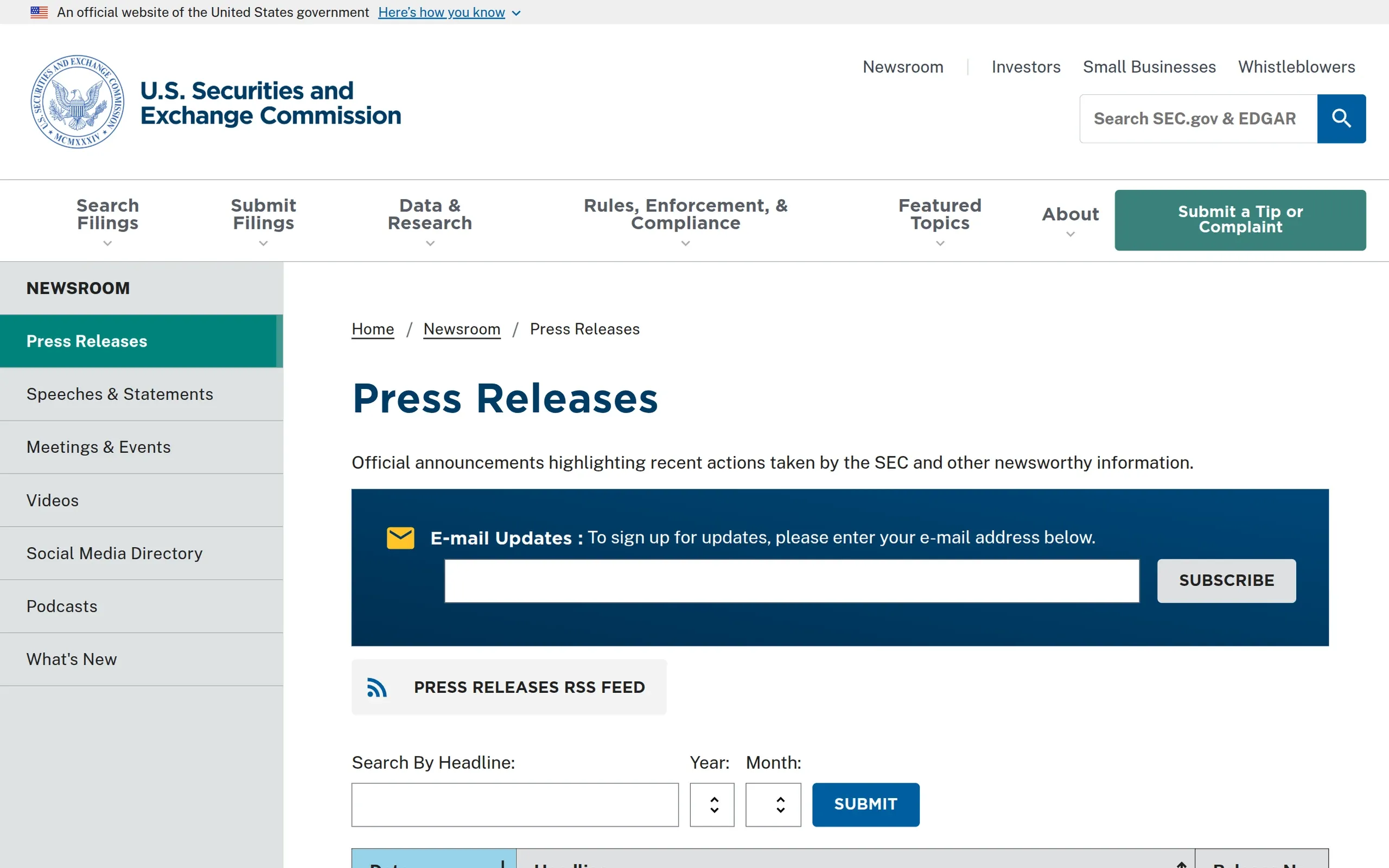 U.S. Securities and Exchange Commission: Press Releases, captured September 2026