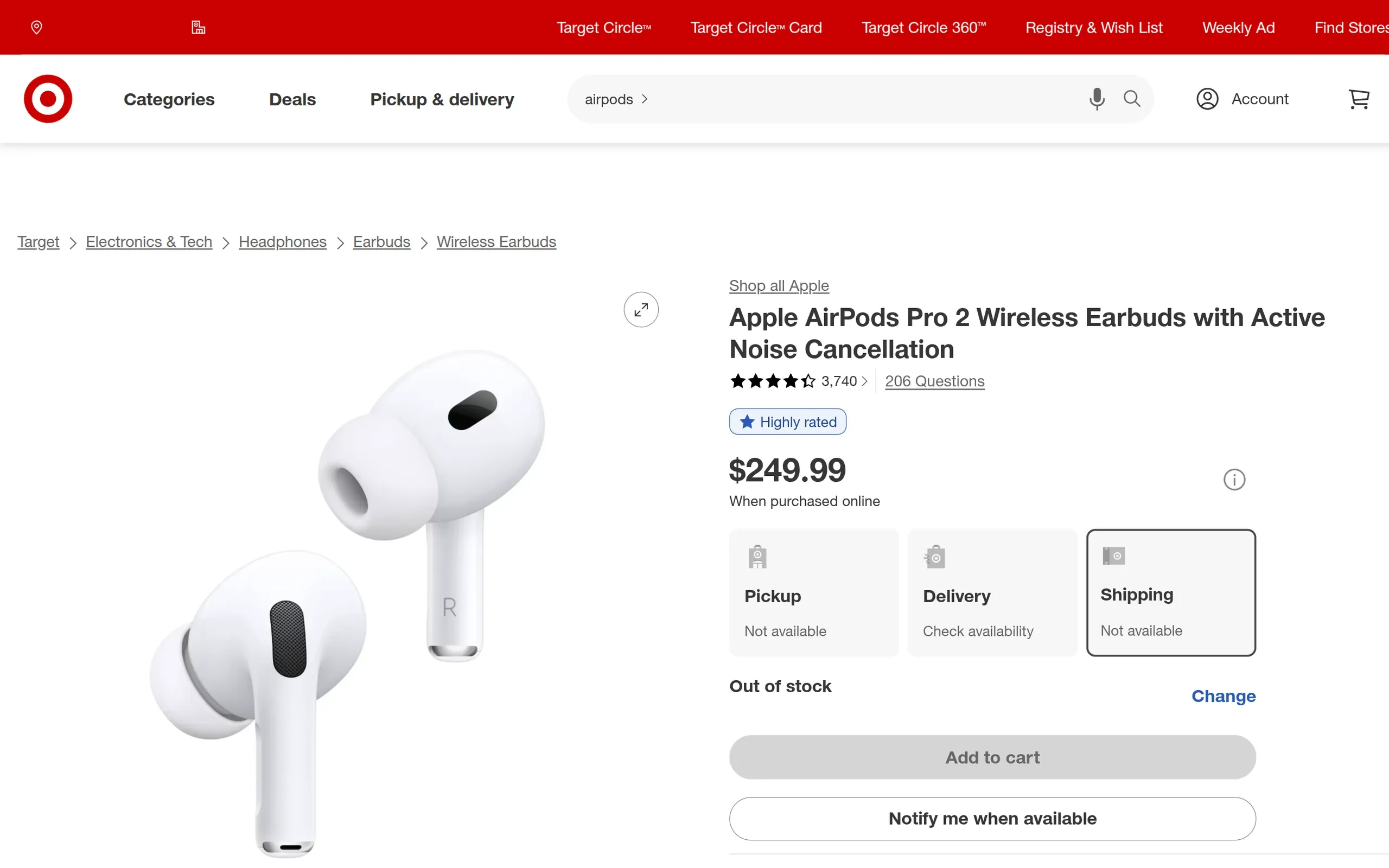 Target: Apple AirPods Pro 2, captured September 2026